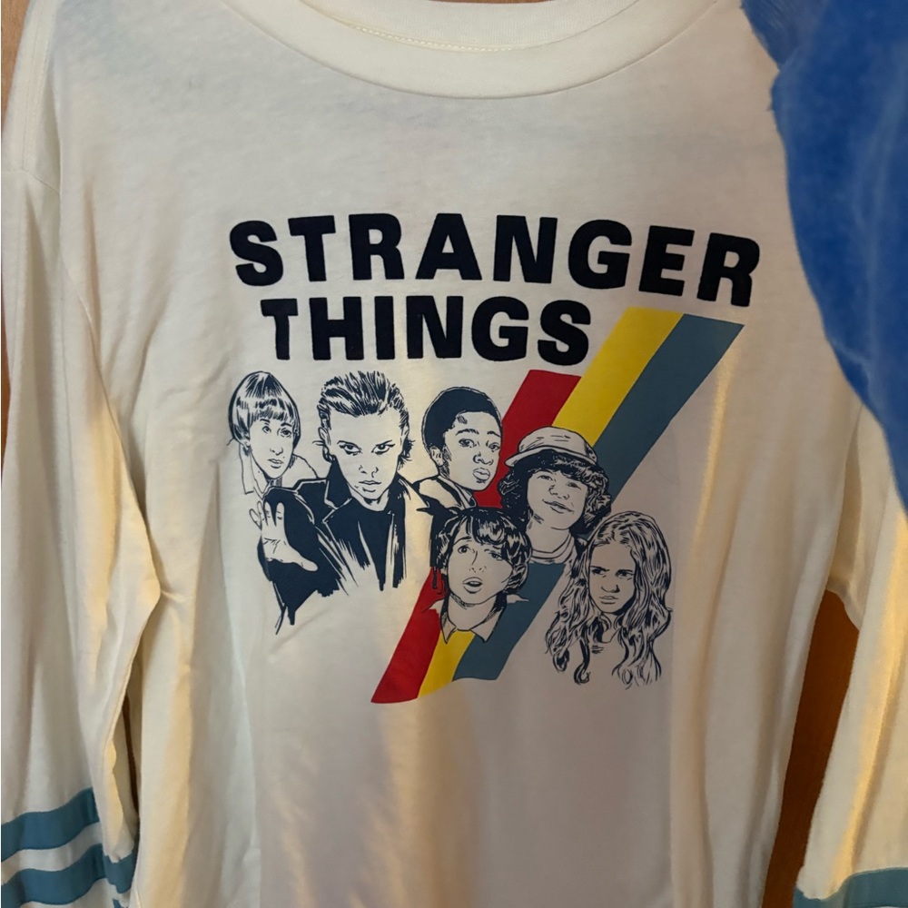 Netflix Stranger Things Long Sleeve Shirt - White with Multicolor Design
